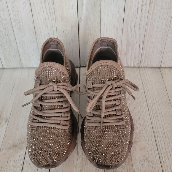 40% OFF SALE-GYPSY JAZZ/ VERY G- HELLA TAUPE RHINESTONE SNEAKERS - Picture 3 of 6